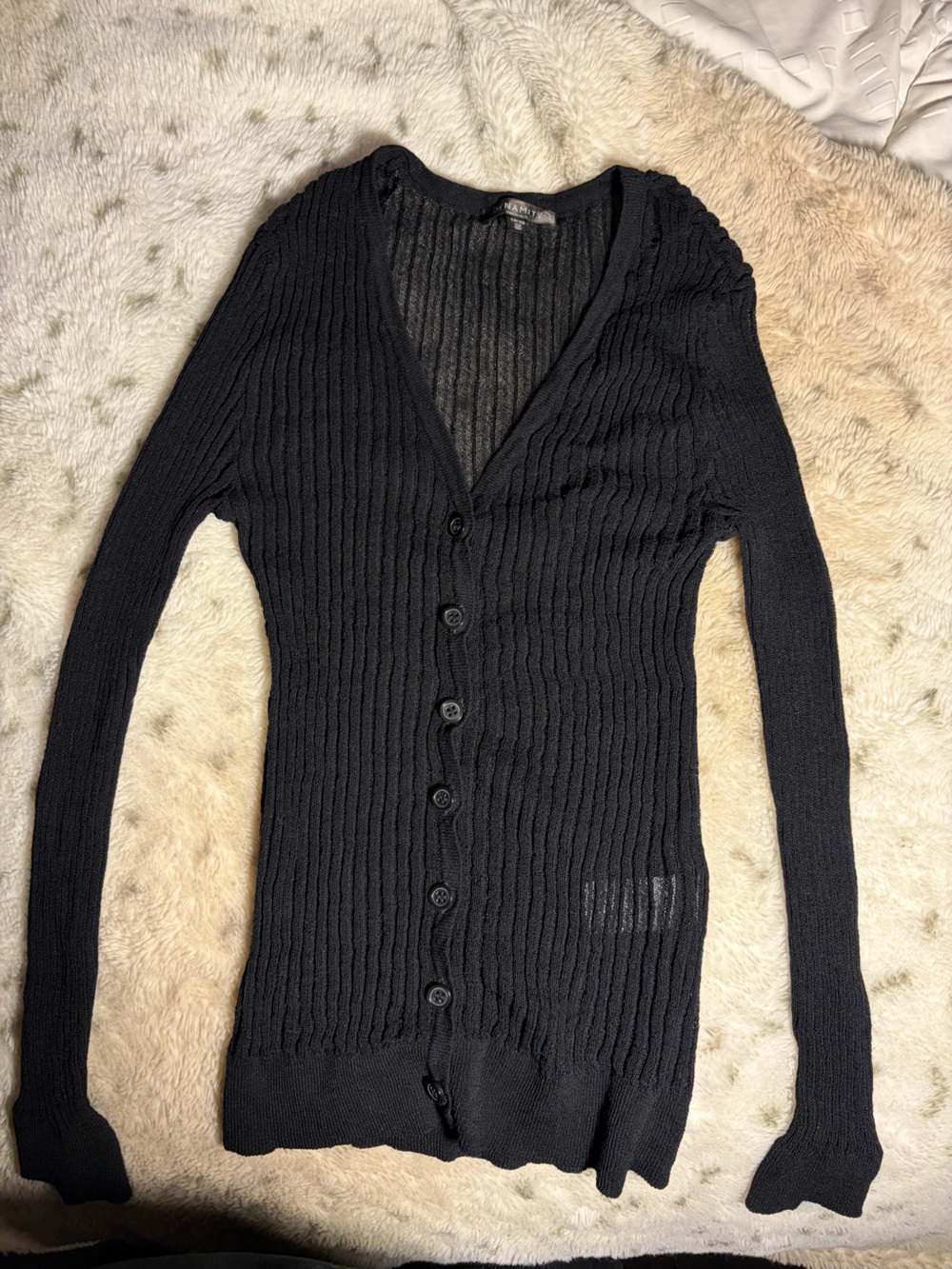 Dynamite Black Ribbed Button Cardigan